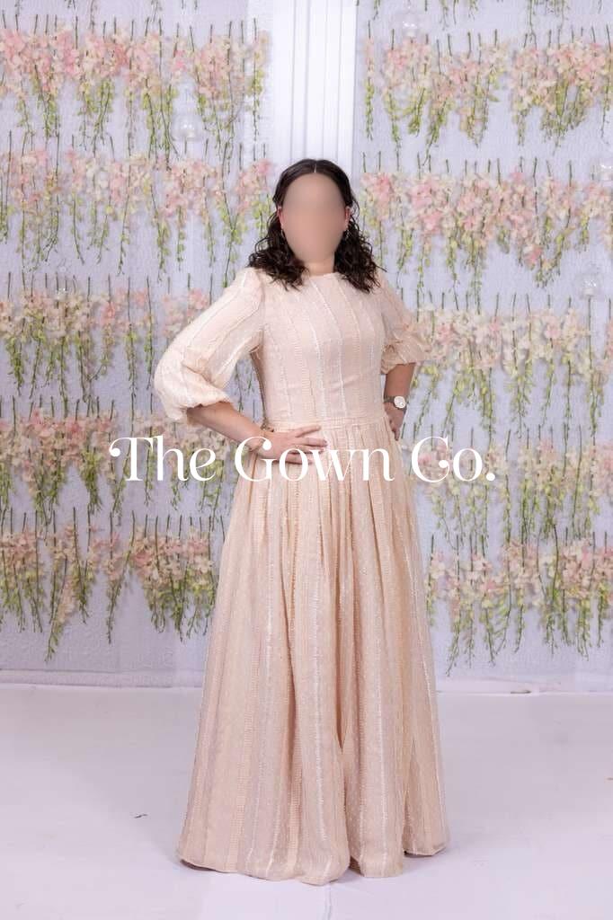 Custom Blush Gown with Geometric Shimmer Pattern