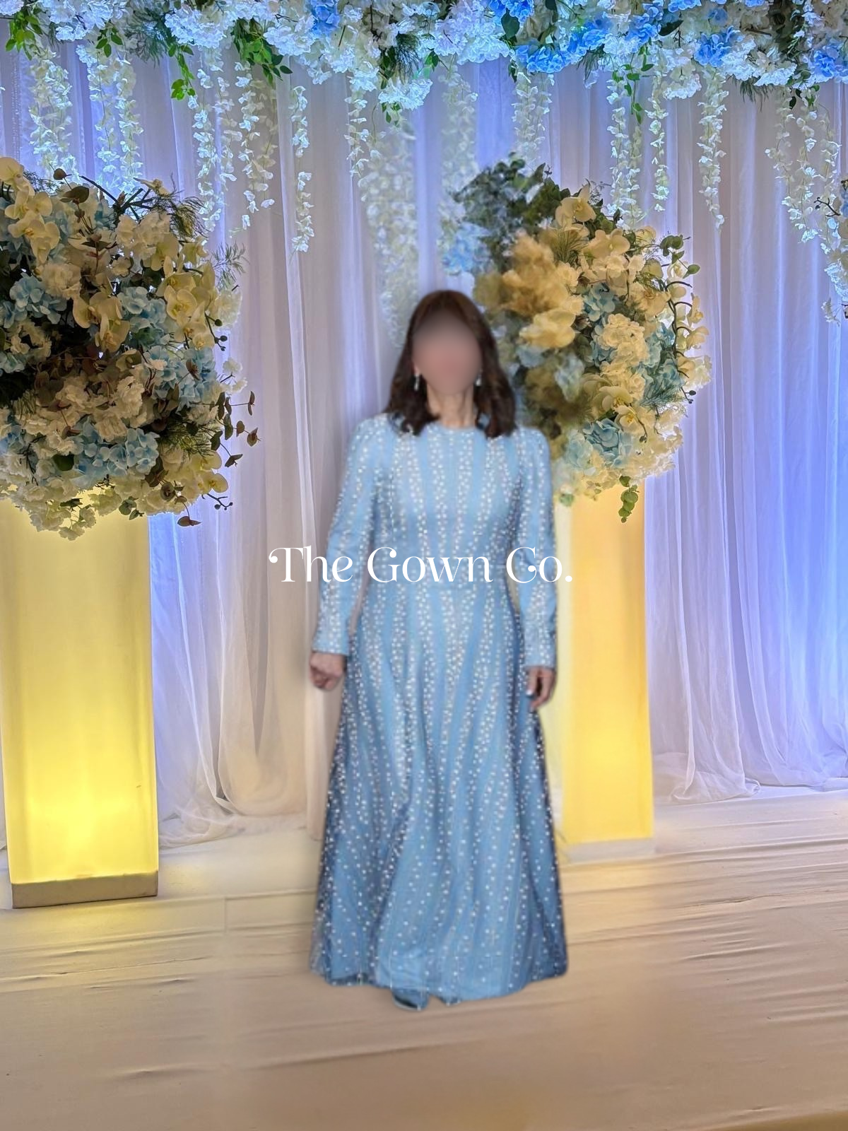 Exquisite Light Blue Gown with Wavy Sequin Pattern