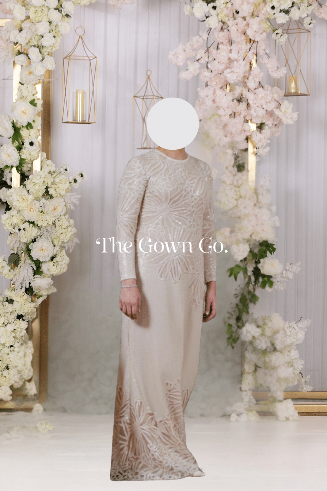Elie Saab Cream Sequin Gown with Eyelet Floral Detail
