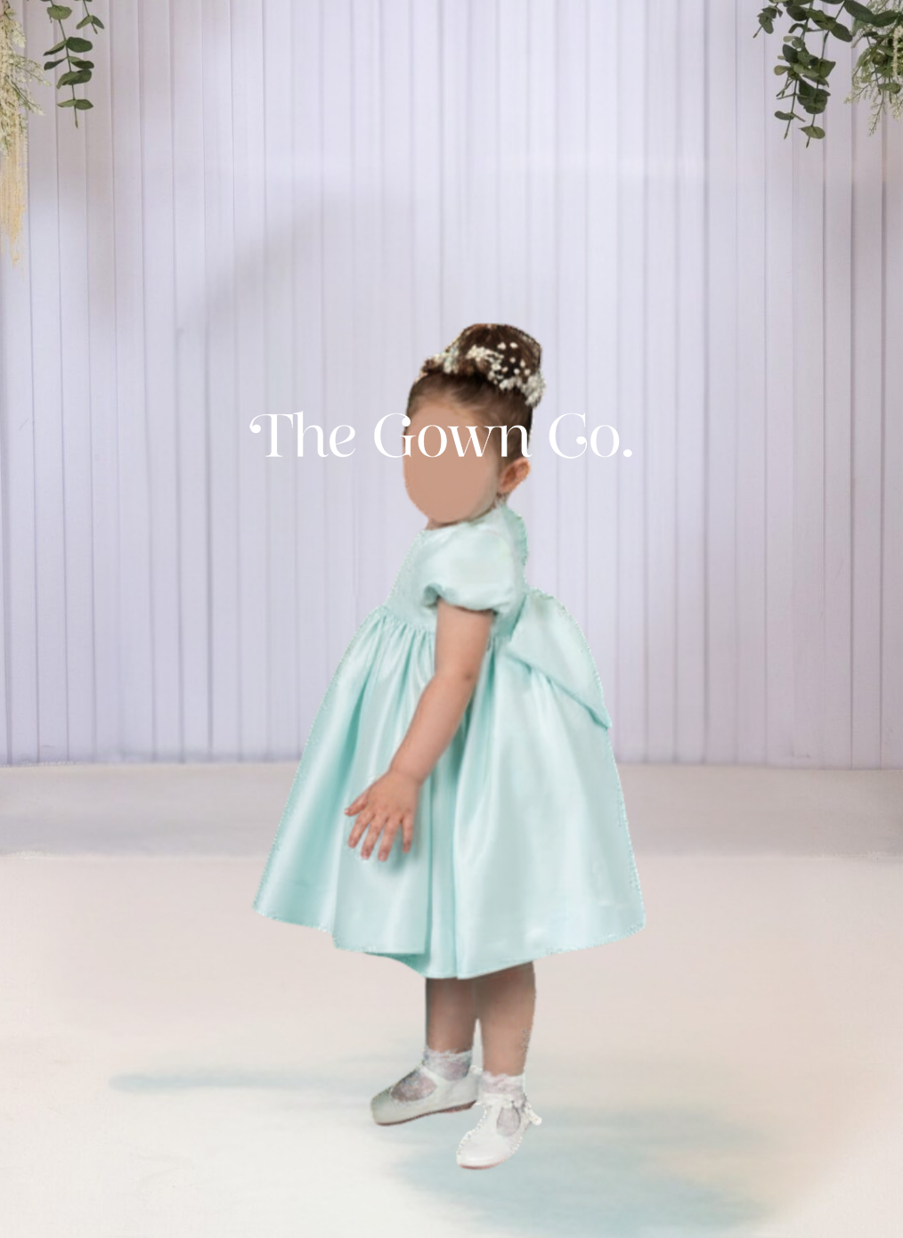Beautiful Custom Satin Mint Green Little Girl’s Gown (Size 2/3)