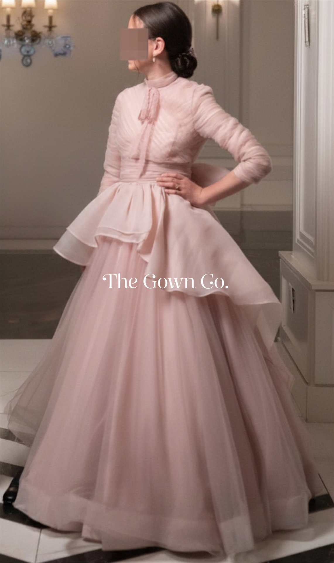 Custom Light Pink Tulle Gown with Dramatic Bow