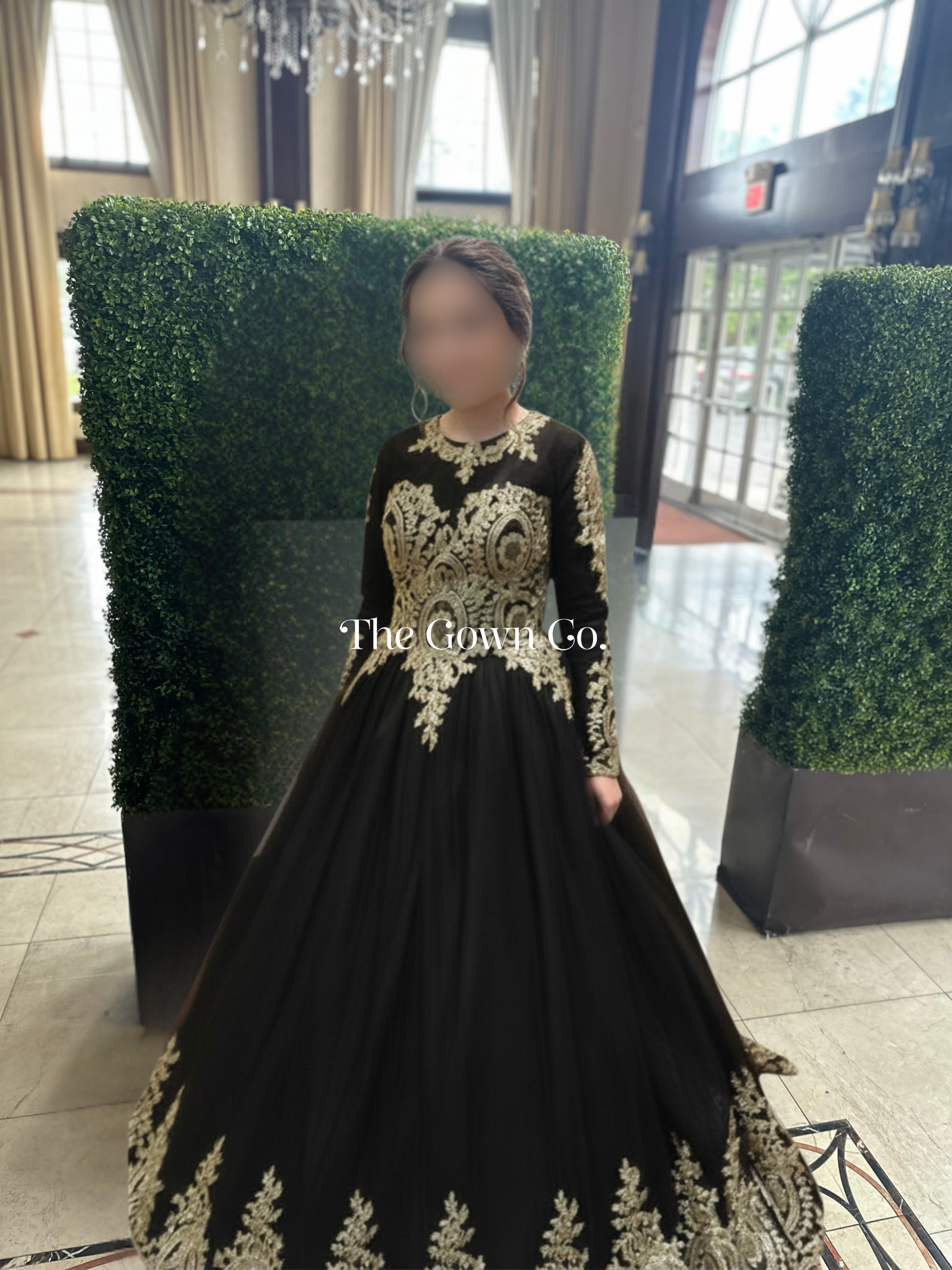 Black Vintage Gown with Gold Lace Detail