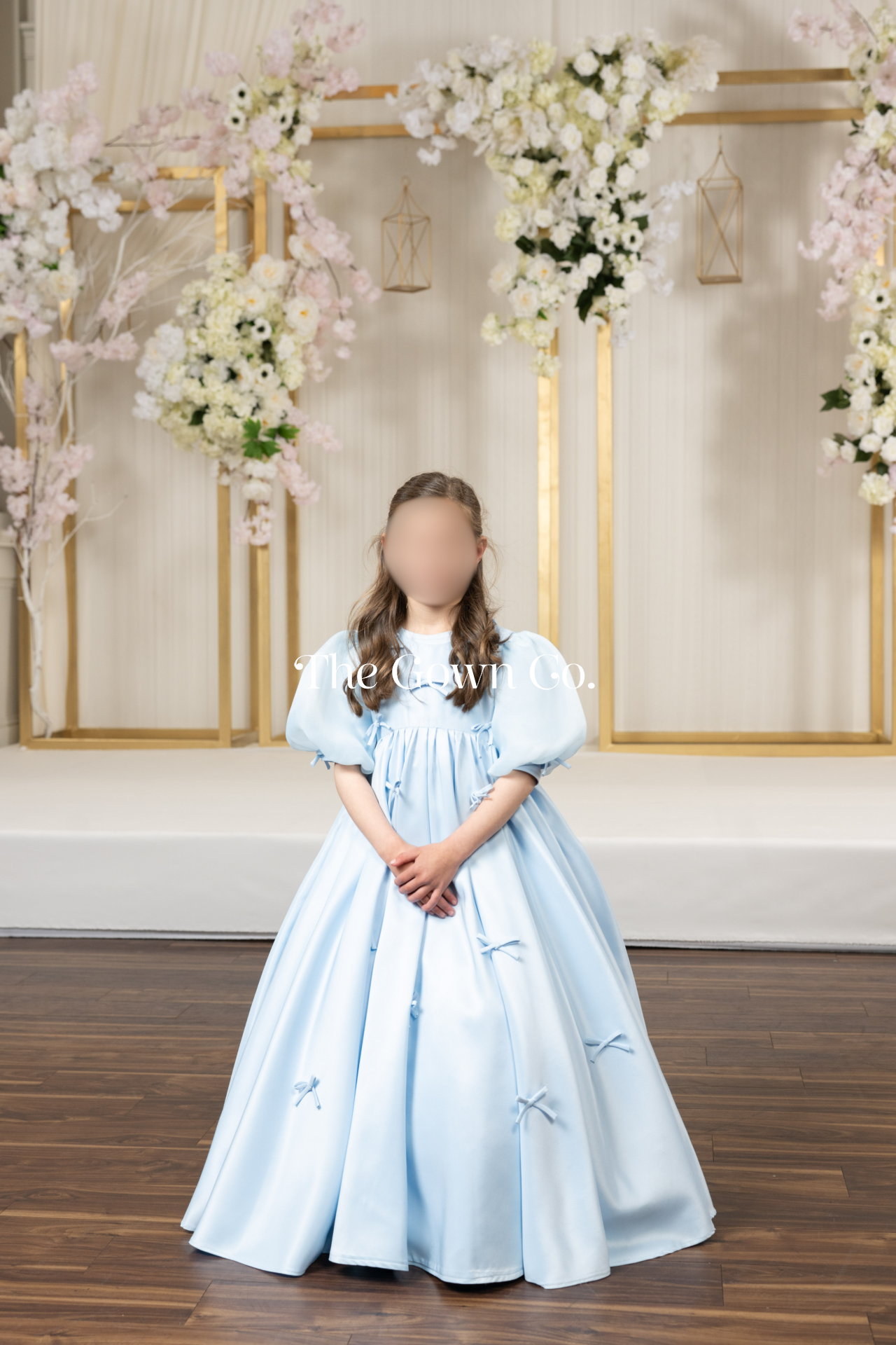 Light Blue Whimsical Girls Gown with Bows (Size 6)
