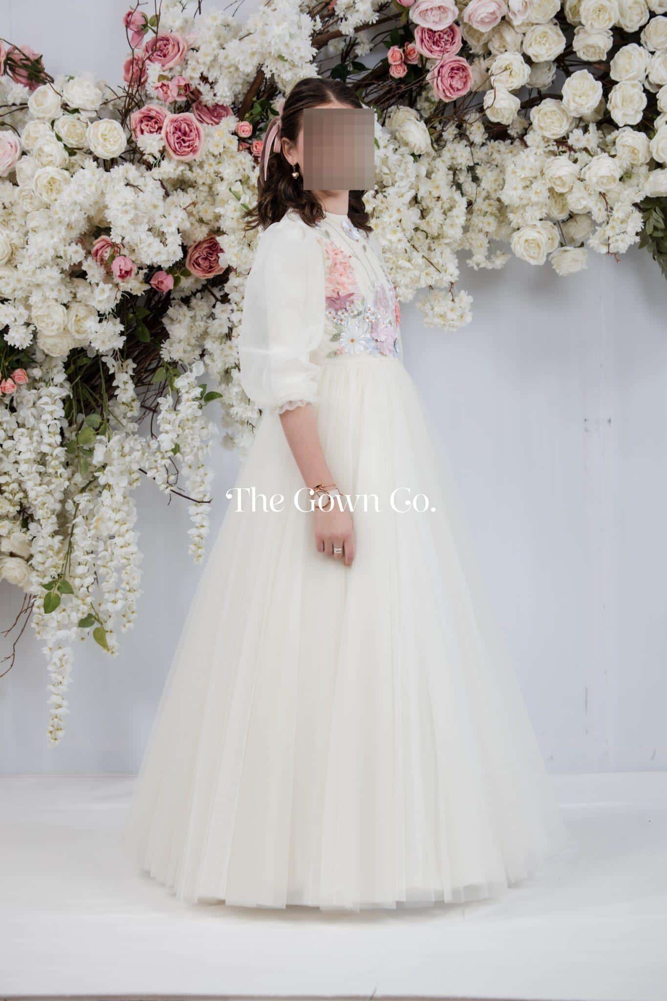 Ivory Girl’s Gown with Pastel Floral Appliques