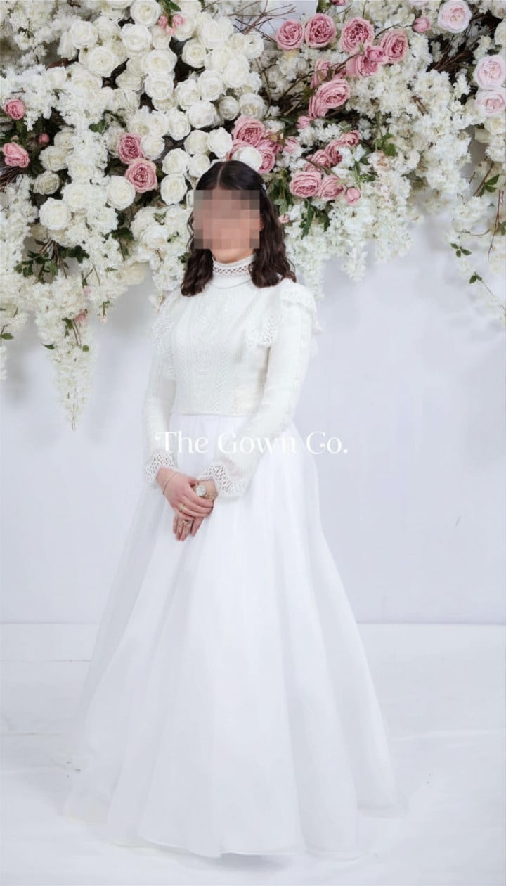 Custom Ivory Satin Gown with Intricate Lace Detail