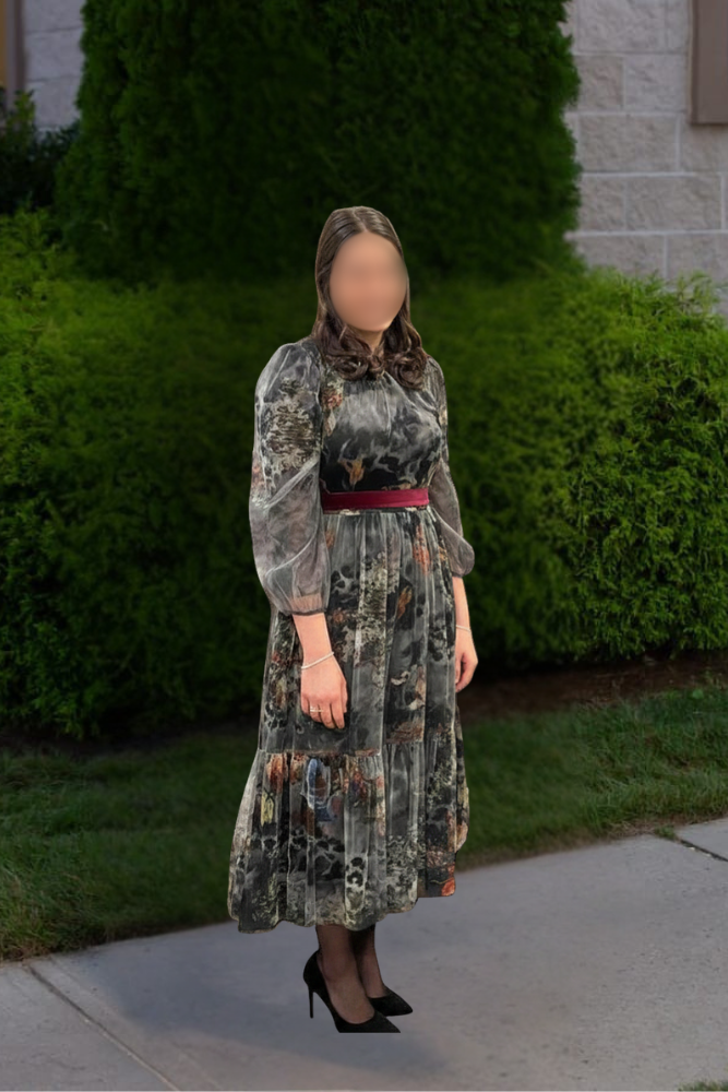 Beautiful Grey Floral Midi Dress