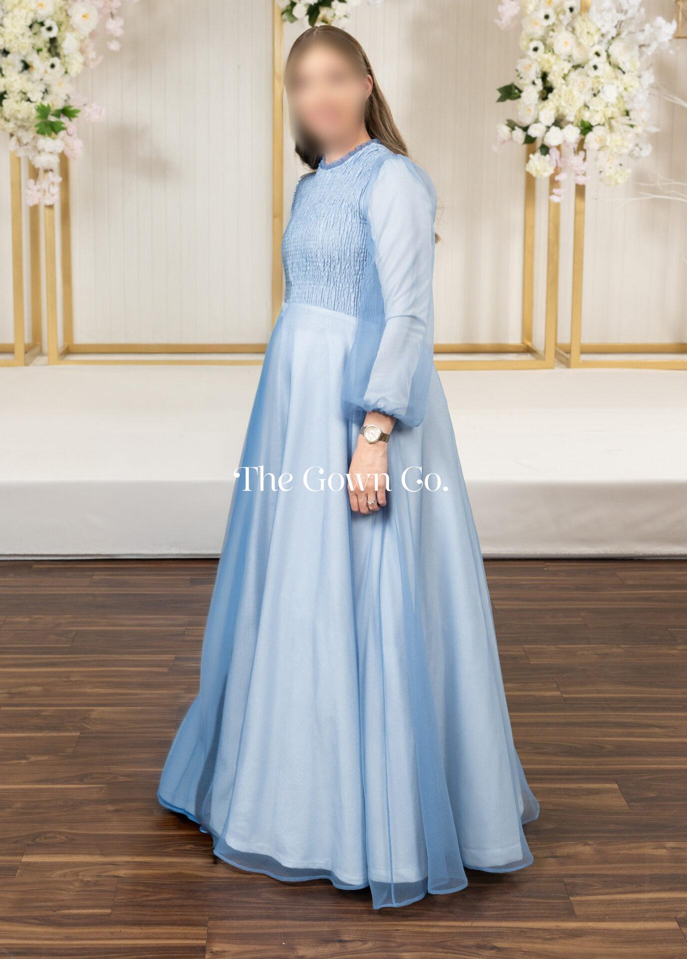 Slenderizing Exquisite Dusty Blue Maternity Gown
