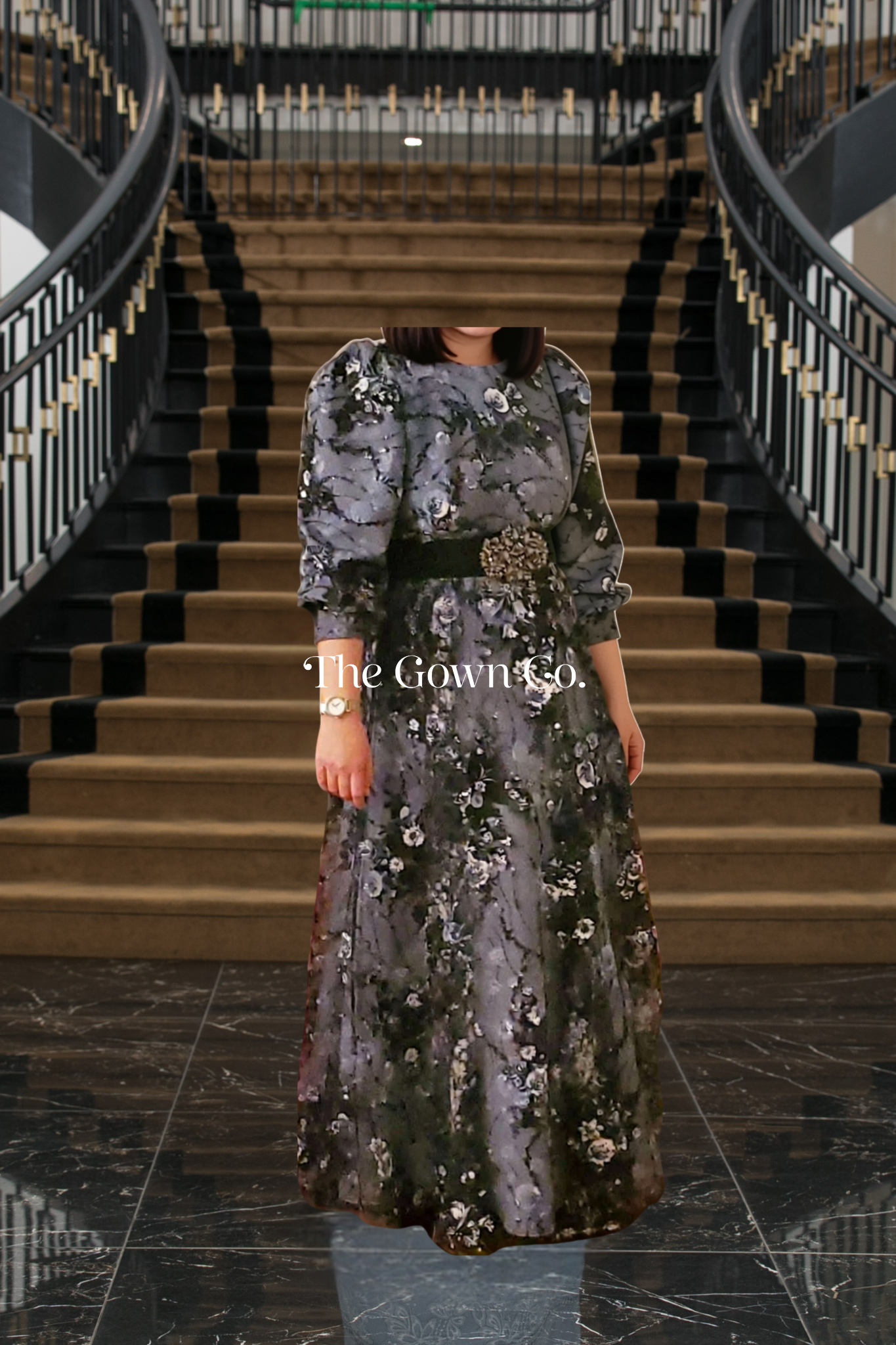 Stunning Blue & Black Floral Embellished Gown