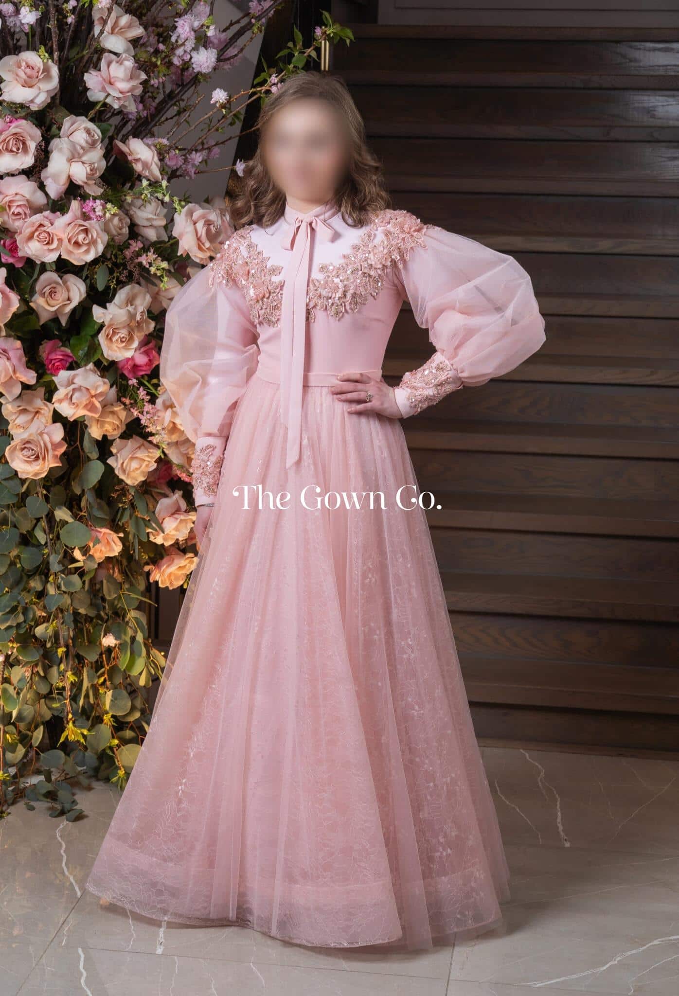 Magnificent Tony Ward Pink Gown with Sheer Statement Sleeves